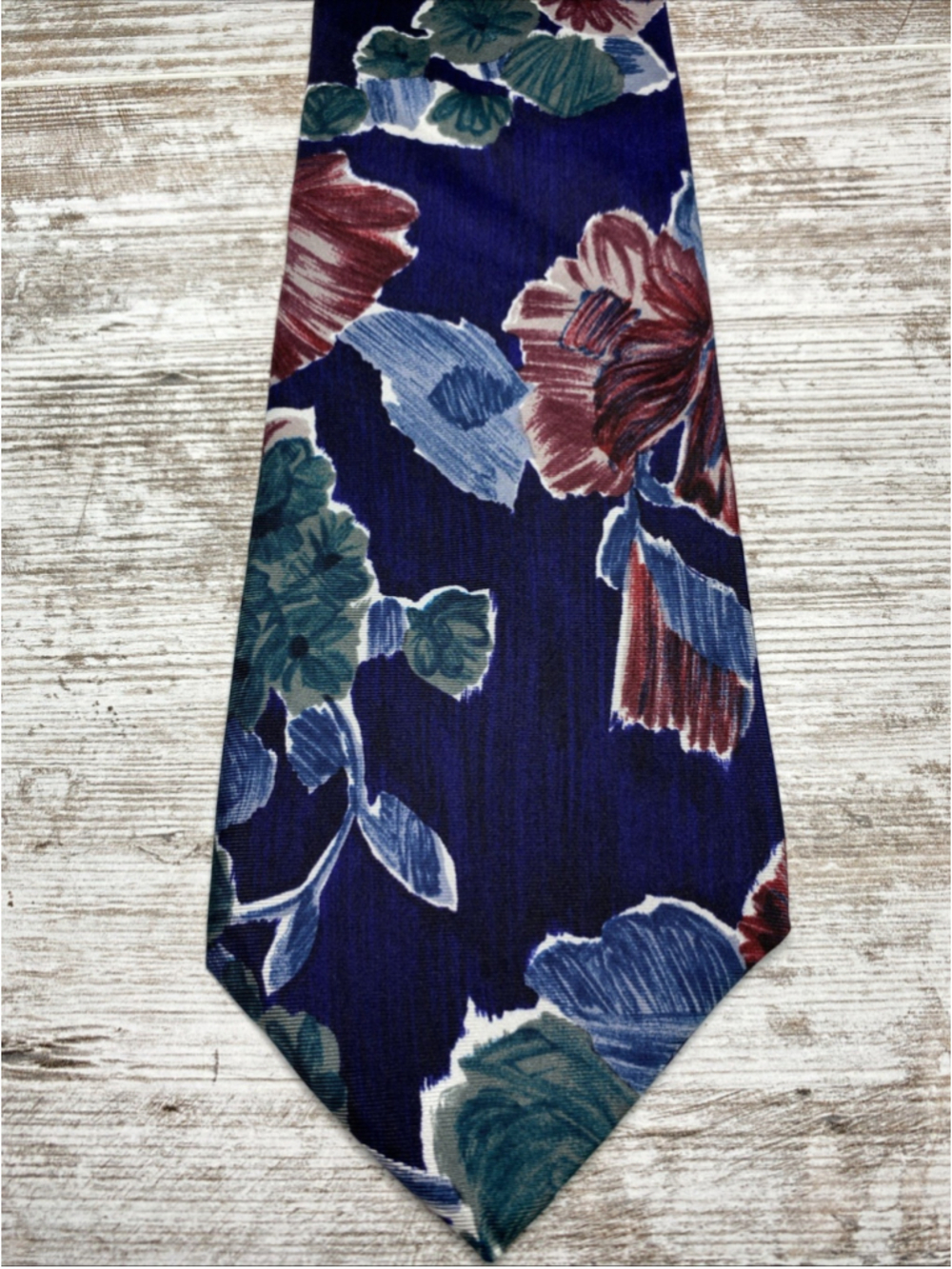 Vintage 7th Ave Silk Tie Bold Floral Blue Red Wide 4” Retro Statement Necktie
